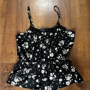 Papaya Black Floral Spaghetti-Strap Peplum Blouse